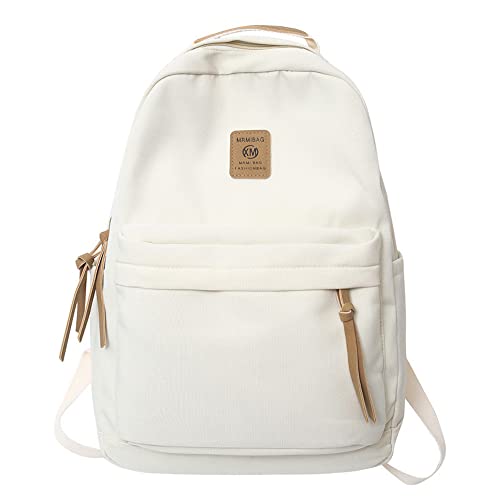 Minimalist Aesthetic Backpack Solid Preppy Backpack Light Academia Aesthetic Backpack Back to School Backpack Supplies (White)