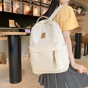 Minimalist Aesthetic Backpack Solid Preppy Backpack Light Academia Aesthetic Backpack Back to School Backpack Supplies (White)