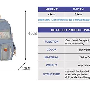 Kawaii Backpack Aesthetic Laptop Bag Large Capacity School Bag 17in Cute Bookbag Backpacks for Girls with Badge&Cute Pendant Blue2