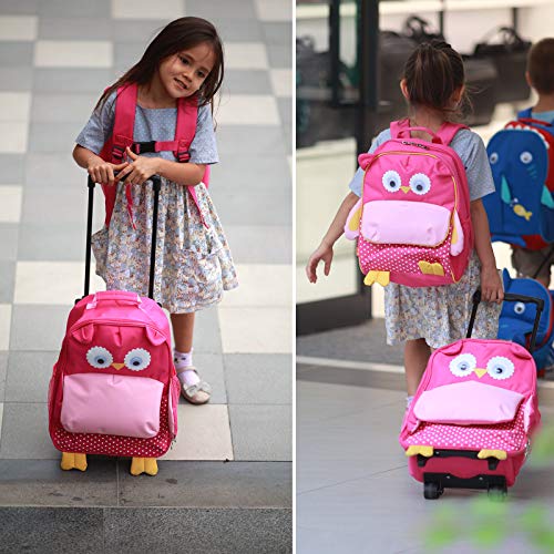 yodo Zoo 3-Way Kids Suitcase Luggage or Toddler Rolling Backpack with wheels, Medium Owl