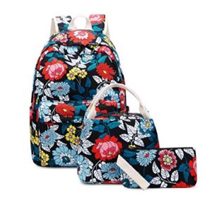 joymoze teen girl school backpack with insulated lunch bag pencil purse blue flower one_size