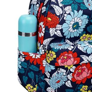 Joymoze Teen Girl School Backpack with Insulated Lunch Bag Pencil Purse Blue Flower One_Size