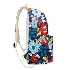 Joymoze Teen Girl School Backpack with Insulated Lunch Bag Pencil Purse Blue Flower One_Size