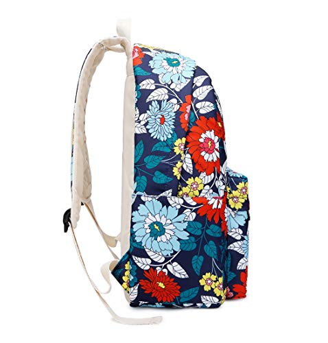 Joymoze Teen Girl School Backpack with Insulated Lunch Bag Pencil Purse Blue Flower One_Size