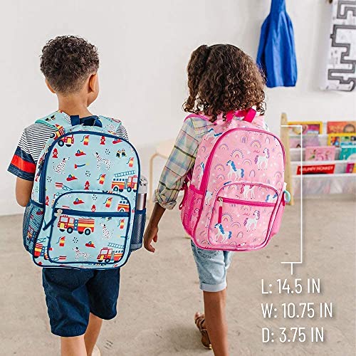 Wildkin Day2Day Backpack, Lunch Box Bag with Nap Mat Bundle (Rainbow Unicorns)