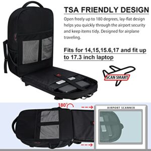 Laptop Backpack 17 Inch TSA Friendly Travel Backpack for Men & Women Large Waterproof Business College School Bookbag Gaming Computer Backpack with USB Charging Hole & RFID Blocking Pocket, Black