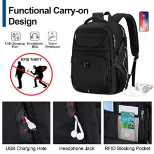 Laptop Backpack 17 Inch TSA Friendly Travel Backpack for Men & Women Large Waterproof Business College School Bookbag Gaming Computer Backpack with USB Charging Hole & RFID Blocking Pocket, Black