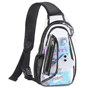 mossio clear sling bag stadium approved, crossbody backpack mini shoulder chest daypack for concert, beach, travel & sporting black