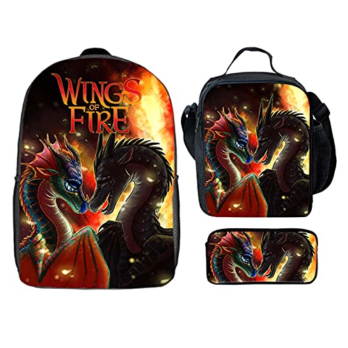 3 in 1 Backpack Set Wings of Fire Bookbag with Lunch Box and Pencil Case