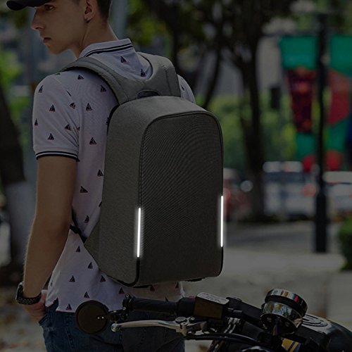 KOPACK Security Backpack, 15.6 Inch Laptop Backpack with Hidden Anti-Theft Zipper and USB Port, Stylish Waterproof Business College Travel Commuter Backpack, with Rain Cover-Grey Black Bag