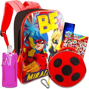 Zagtoon Miraculous Ladybug Backpack and Lunch Box School Set - Bundle with 16inch Miraculous Ladybug Backpack, Insulated Lunch Bag, Water Bottle, and More (Miraculous Ladybug School Supplies)