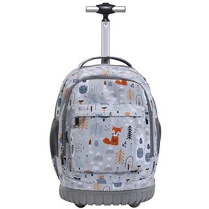 skymove 18 inches wheeled rolling backpack for boys and girls multi-compartment school students books laptop trolley bag short trip carry-on, light gray polar bear