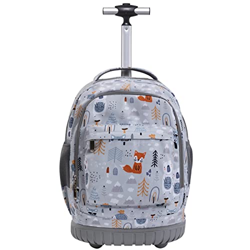 SKYMOVE 18 inches Wheeled Rolling Backpack for Boys and Girls Multi-Compartment School Students Books Laptop Trolley Bag Short Trip Carry-on, Light Gray Polar Bear