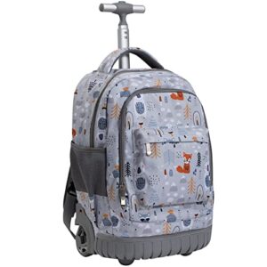 SKYMOVE 18 inches Wheeled Rolling Backpack for Boys and Girls Multi-Compartment School Students Books Laptop Trolley Bag Short Trip Carry-on, Light Gray Polar Bear