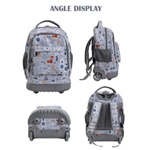 SKYMOVE 18 inches Wheeled Rolling Backpack for Boys and Girls Multi-Compartment School Students Books Laptop Trolley Bag Short Trip Carry-on, Light Gray Polar Bear