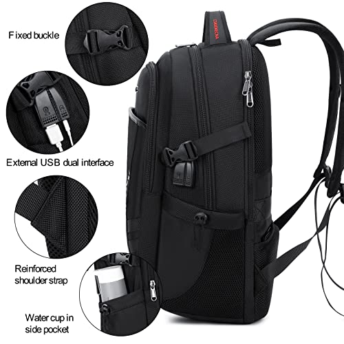 Laptop Backpack for Men,17 inch Large Anti Theft College School Bag Bookbags with USB Charging Port for Student Women,Water Resistant Computer Backpack for Work Travel Hiking Casual Daypacks (Black)