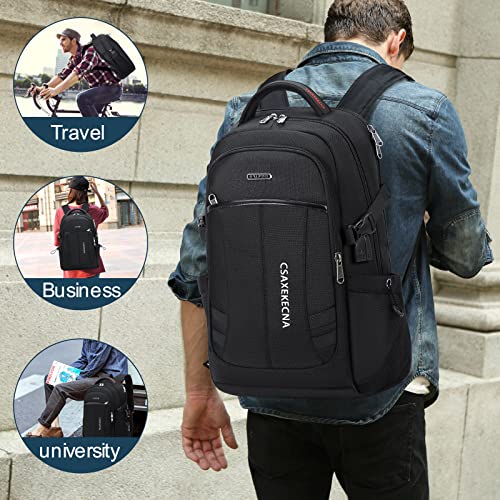 Laptop Backpack for Men,17 inch Large Anti Theft College School Bag Bookbags with USB Charging Port for Student Women,Water Resistant Computer Backpack for Work Travel Hiking Casual Daypacks (Black)