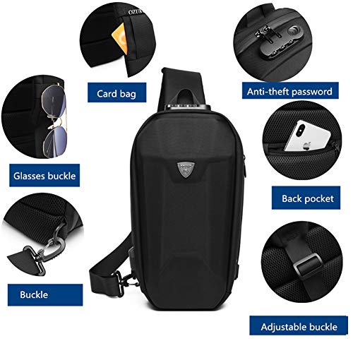 Anti Theft Sling Bag Crossbody Shoulder Bags for Men Waterproof Sling Chest Backpack with USB Charging Port Lightweight Travel Daypack (Black)