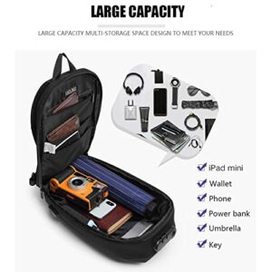 Anti Theft Sling Bag Crossbody Shoulder Bags for Men Waterproof Sling Chest Backpack with USB Charging Port Lightweight Travel Daypack (Black)