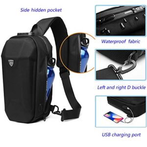 Anti Theft Sling Bag Crossbody Shoulder Bags for Men Waterproof Sling Chest Backpack with USB Charging Port Lightweight Travel Daypack (Black)