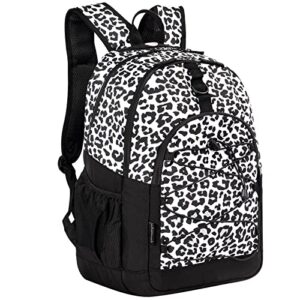 choco mocha snow leopard backpack for teen girls, travel school backpack for girls high middle school 18 inch large bookbag, black
