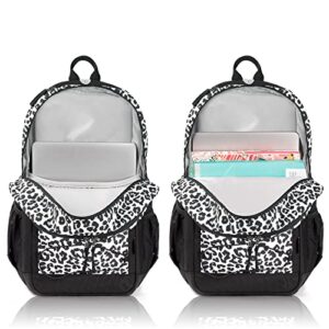 Choco Mocha Snow Leopard Backpack for Teen Girls, Travel School Backpack for Girls High Middle School 18 Inch Large Bookbag, Black