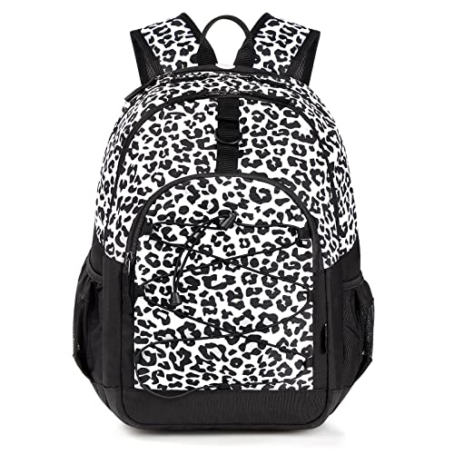 Choco Mocha Snow Leopard Backpack for Teen Girls, Travel School Backpack for Girls High Middle School 18 Inch Large Bookbag, Black
