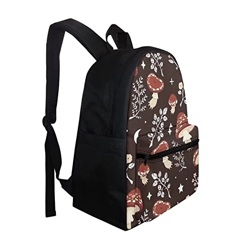 Freewander Multi-Compartment 15" Laptop Bag, Lightweight Portable Backpack, Adjustable Shoulder Straps, with Side Water Bottle Pockets, Creative Brown Cartoon Red Mushroom Print