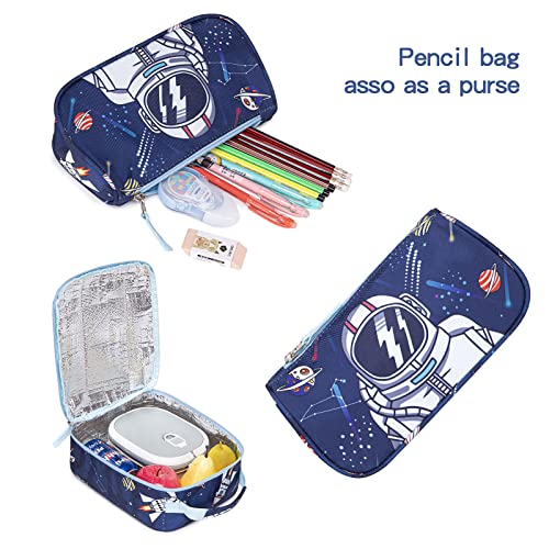 Kids Backpack for School Boys Girls Space Preschool Bookbag with Lunch Box Pencil Case Set Elementary Backpacks Kindergarten School Bags (Astronaut-Navy Blue)