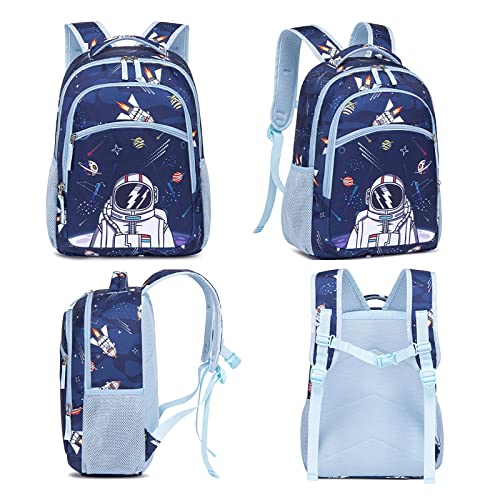 Kids Backpack for School Boys Girls Space Preschool Bookbag with Lunch Box Pencil Case Set Elementary Backpacks Kindergarten School Bags (Astronaut-Navy Blue)