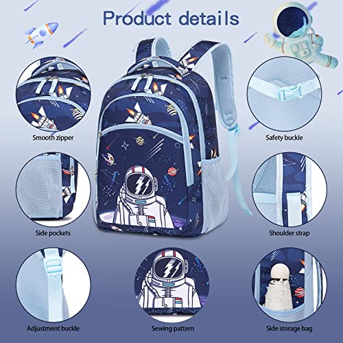 Kids Backpack for School Boys Girls Space Preschool Bookbag with Lunch Box Pencil Case Set Elementary Backpacks Kindergarten School Bags (Astronaut-Navy Blue)