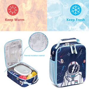 Kids Backpack for School Boys Girls Space Preschool Bookbag with Lunch Box Pencil Case Set Elementary Backpacks Kindergarten School Bags (Astronaut-Navy Blue)