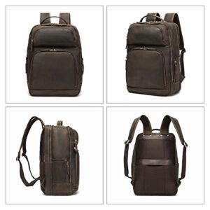Hespary Full Grain Leather Travel Backpack For Man Hiking Backpack Rucksack Casual Daypack Bag Fit 17.3 Inch Laptop