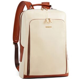 bostanten leather laptop backpack, 15.6 inch computer bakpack large capacity business work travel bag for women＆men