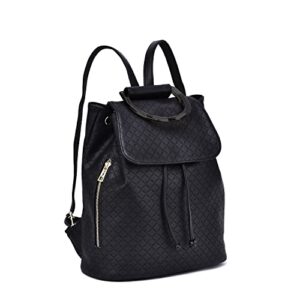 Mellow World Jordana Diamond Quilted Resin Handle Backpack for Women Black