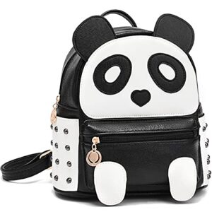h and n fashion cute panda backpack for girls and boys leather small travel shoulder/ book bag (black)