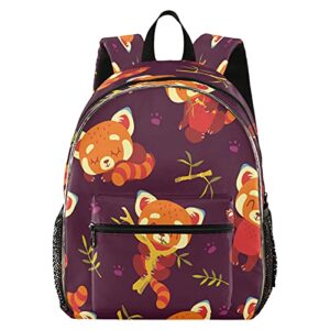 xigua red panda print backpack with led light strip, luminous casual daypacks outdoor sports rucksack school shoulder bag for boys girls teens