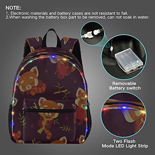 xigua Red Panda Print Backpack with LED Light Strip, Luminous Casual Daypacks Outdoor Sports Rucksack School Shoulder Bag for Boys Girls Teens
