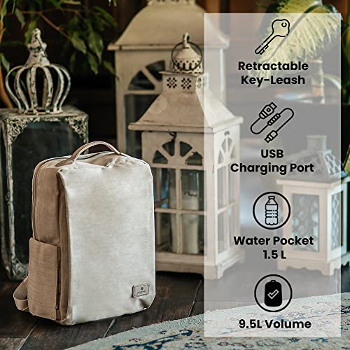 Nordace Siena II Mini Smart Travel Backpack for Women with USB Charging Port, Water Resistant - Durable Laptop Bookbag for Everyday, College, Work, School (Beige)