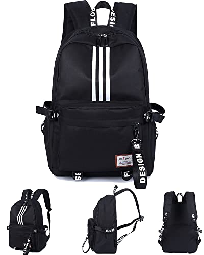 Black High School Backpacks for Teen Girls, Cute Book Bags for boys, College Middle School Student Bag University Backpack, Lightweight Travel Rucksack Casual Daypack Laptop Backpacks for Men Women