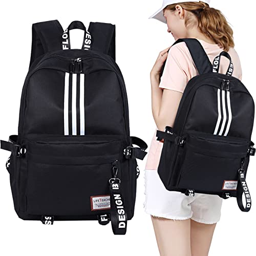 Black High School Backpacks for Teen Girls, Cute Book Bags for boys, College Middle School Student Bag University Backpack, Lightweight Travel Rucksack Casual Daypack Laptop Backpacks for Men Women