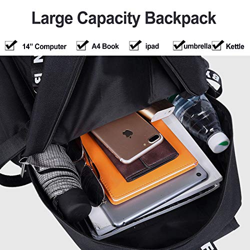 Black High School Backpacks for Teen Girls, Cute Book Bags for boys, College Middle School Student Bag University Backpack, Lightweight Travel Rucksack Casual Daypack Laptop Backpacks for Men Women