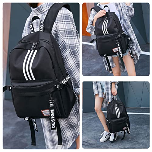 Black High School Backpacks for Teen Girls, Cute Book Bags for boys, College Middle School Student Bag University Backpack, Lightweight Travel Rucksack Casual Daypack Laptop Backpacks for Men Women