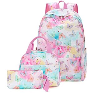 ledaou backpack for teen girls school bags kids bookbags set school backpack with lunch box and pencil case (butterfly)
