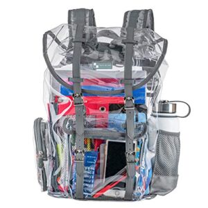 heavy duty clear backpack with front pocket, clear bookbag (steel gray) medium