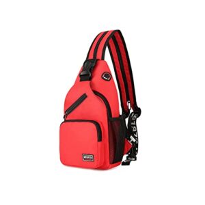 gkaikpe crossbody sling backpacks bag for women&men hiking daypack with earphone hole, crossbody shoulders sling bag for shipping camping travel sports,red