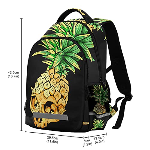 Glaphy Pineapple Skull Backpack Laptop School Book Bags Lightweight Daypack for Men Women Kids