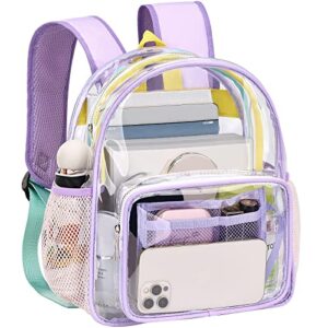 byxepa clear mini backpack stadium approved heavy duty tpu see through transparent backpacks bookbags with reinforced strap for girls women concerts and sporting event, work, school, security- 12*12*6in lavender
