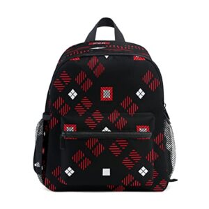 diagonal checkered red black backpack kids backpack for boys and girls toddler backpack waterproof preschool
