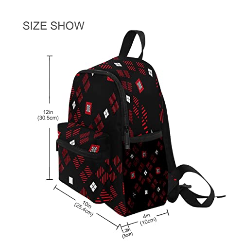 Diagonal Checkered Red Black Backpack Kids Backpack for Boys and Girls Toddler Backpack Waterproof Preschool